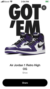 Air Jordan 1 retro High OG ‘White Court Purple’